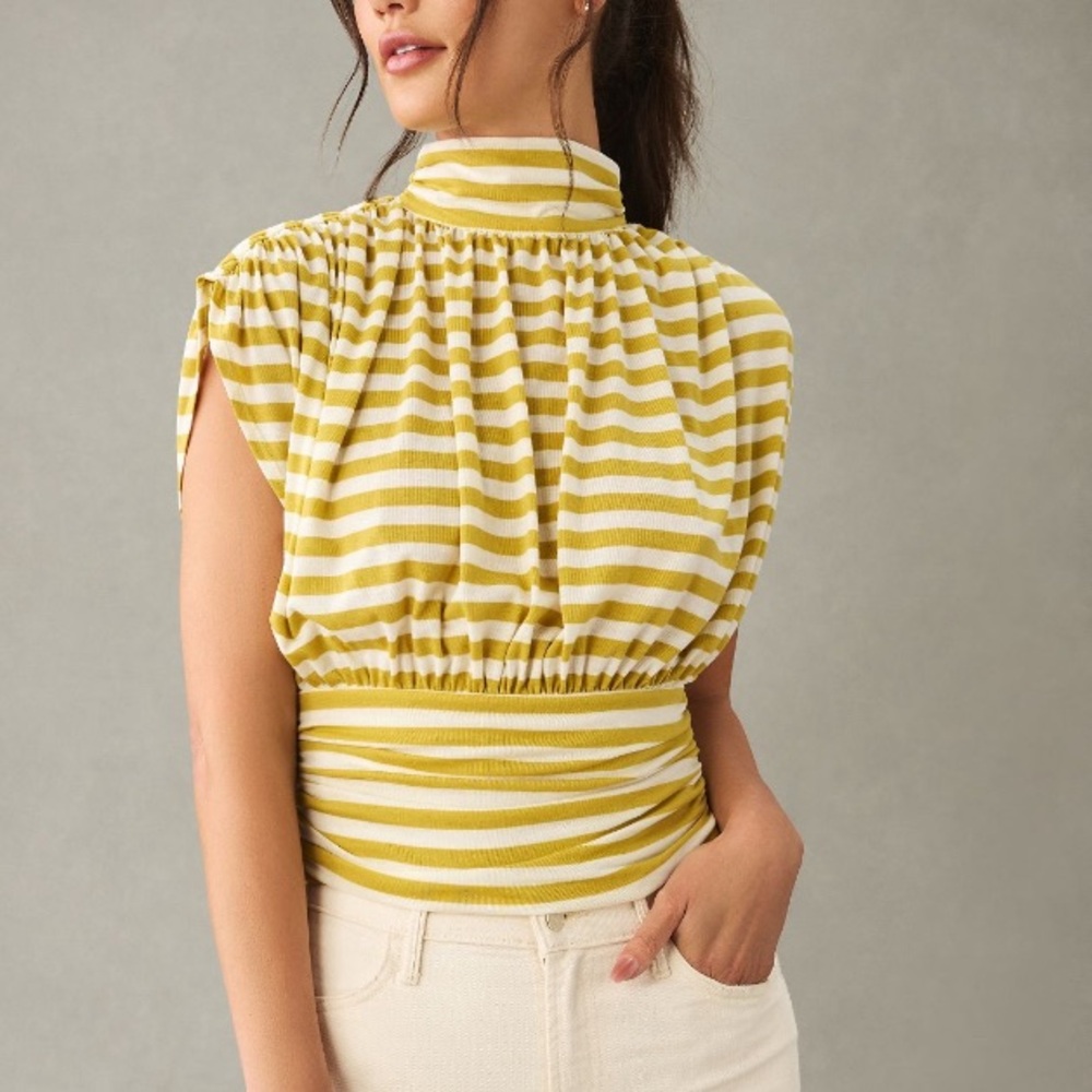 Anthropologie Maeve Ruched Mock Neck Muscle Tee